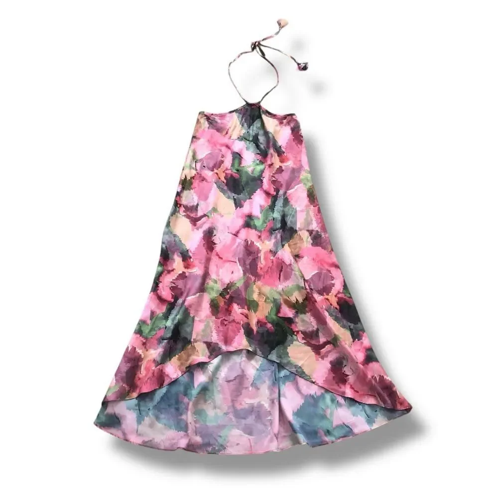 Misa Los Angeles Halter Dress Midi Length Watermelon Tourmaline NWT Size Large